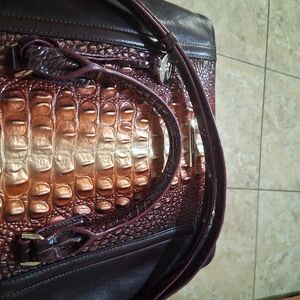 Brahmin Brown and Gold Croc-Embossed Shoulder Bag